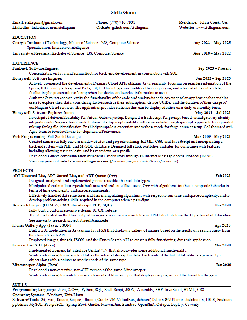 Stella Gurin BS Computer Science Resume